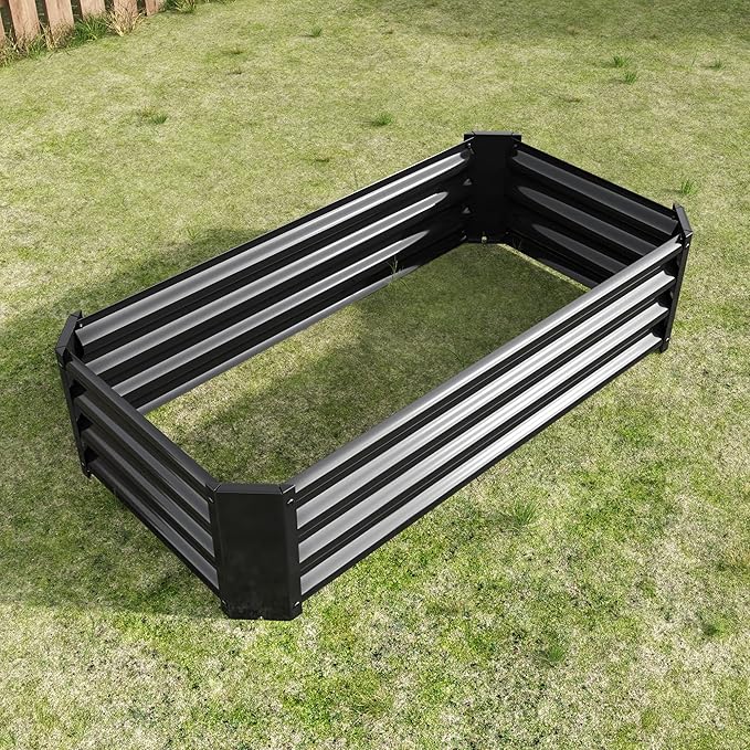 4x2x1ft Galvanized Raised Garden Bed Metal Raised Bed Garden Kit Vegetable Boxes-Rectangle Flower Box Outdoor Garden Large Planter Raised Beds for Planting Fruit Herb Black