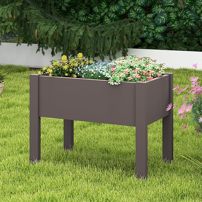Giantex Raised Garden Bed with Legs Self-Watering Planter Box with Water Level Indicator Drainage Hole &amp Detachable Space Dividers Outdoor Plant Container for Flower Vegetable Fruit Herb (Br