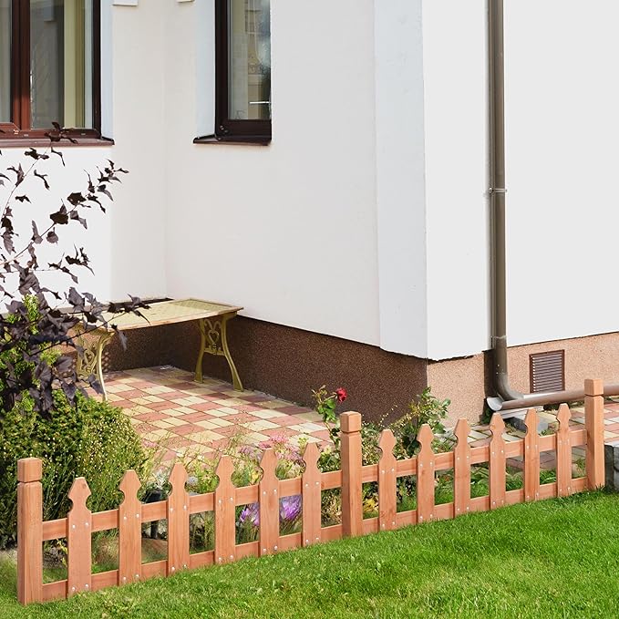 Topeakmart Wood Picket Garden Fence Edging Fencing Garden Yard Border Edging Panels Posts Flower Plants Pool Fences-177.5 in