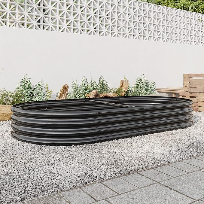 Raised Garden Bed Outdoor Oval Large Metal Raised Planter Bed for for Plants Vegetables and Flowers Black