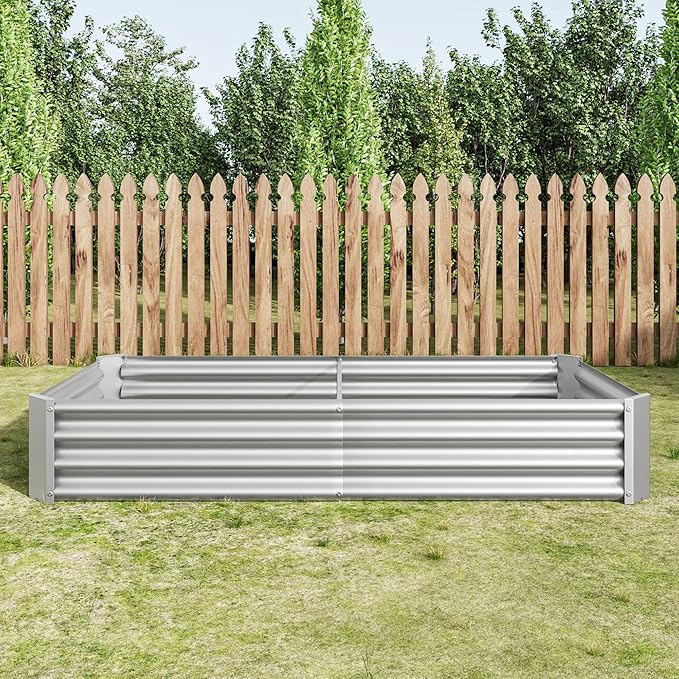 Raised Garden Bed Outdoor 6×3×1ft Metal Raised Rectangle Planter Beds for Plants Vegetables and Flowers - Silver