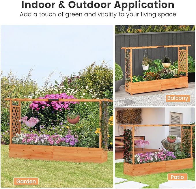 S AFSTAR 45-Inch Raised Garden Bed with Arch Trellis Hanging Roof Planter Box Drainage Holes Vertical Plant Container for Vine Climbing Plant Flower Flower Bed Wood Planter for Indoor &amp Outdo