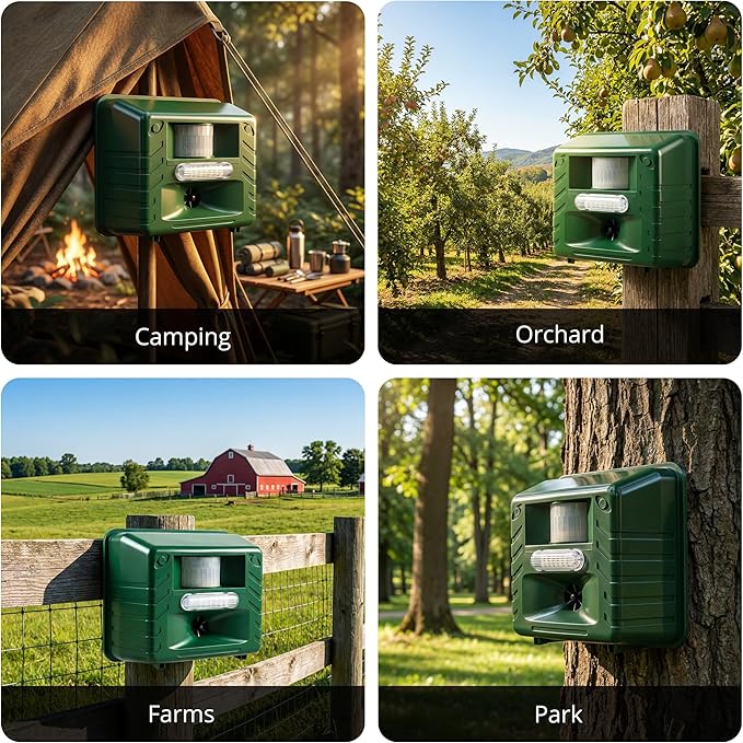 Aspectek Yard Sentinel Ultrasonic Repeller for Deer Raccoons Squirrel Bird Outdoor Animal Repellent for Yard Garden Farm Patio Waterproof Adjustable Motion Sensor Nighttime Strobe Light