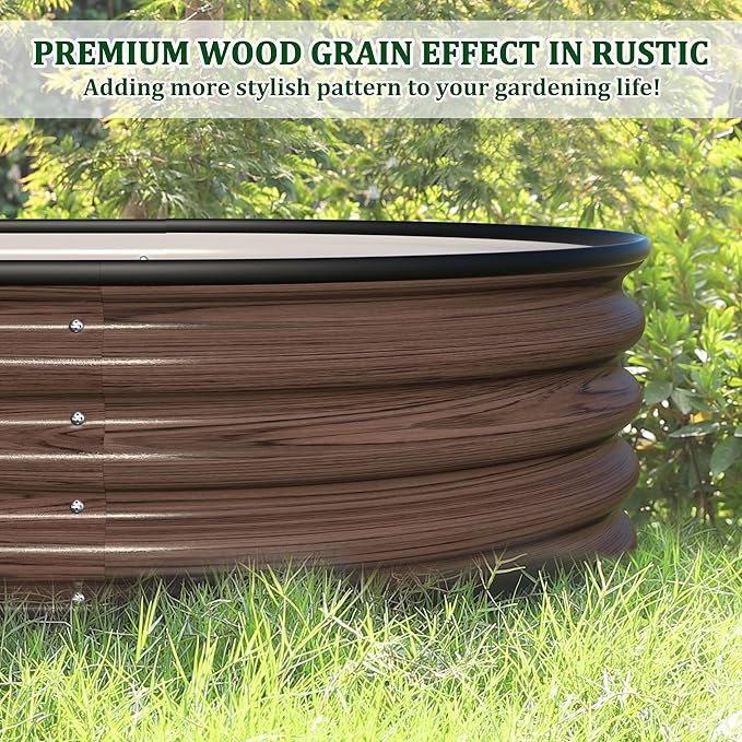 BlueWish 8x2x1FT Raised Garden Bed 11.1” H Galvanized Raised Garden Bed with Bottomless Rubber Strip 9-in-1 Modular Raised Planter Box Outdoor for Vegetable Flower Rustic Brown