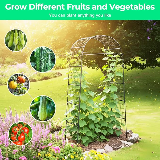 Garden Arch Trellis for Climbing Plants 82 Inch Tall Grape Trellies for OutdoorFlower Vegetable Tomato Cucumber Trellis with Clamp Netting Metal Vine Plants Support for Wedding Garden Decoration