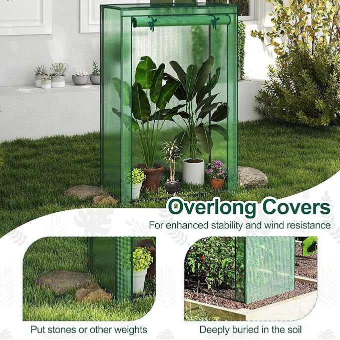LDAILY Mini Greenhouse 39 x 20 x 59 Portable Gardening Green House with PE Cover Heavy Duty Metal Frame &amp Roll-Up Zipper Door Small Greenhouses for Outdoors Indoor Garden &amp Backyard