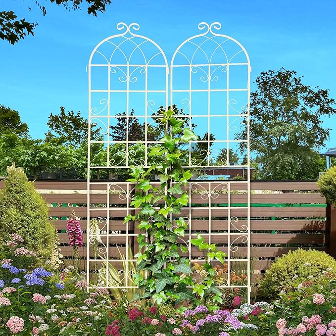2 Pack Metal Garden Trellis 86.7 H Cream White Garden Fence Rustproof Trellis for Climbing Plants Support Roses Flower Outdoor Lawn White Tall