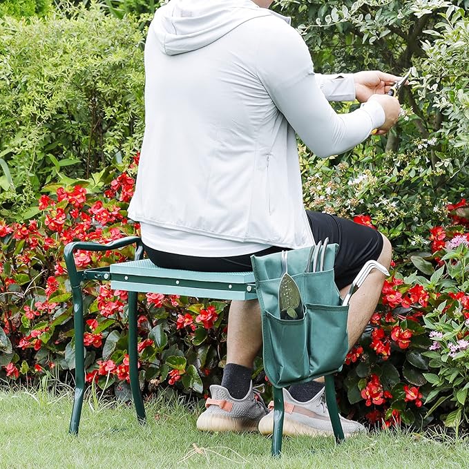LEMY Garden Kneeler Seat Set of 2 Multiuse Portable Garden Bench Garden Stools Foldable Stool with Tool Bag Pouch EVA Foam Pad