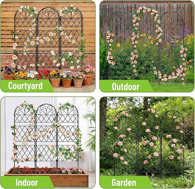 Garden Trellis for Climbing Plants 3 Pack 38 Wx 64.6 H Rustproof Flower Trellis with Black Coating Outdoor Climbing Rose Trellis Cucumbers Support for Courtyards Lawns (Diamond-Shaped Grid)
