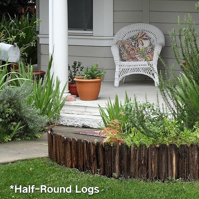 Wood Garden Edging Half Round Natural Wooden Solid Log Fence Border Decorative for Flower Bed Barriers and Landscape Fencing (9.8 H x 47 L 6 Pack)