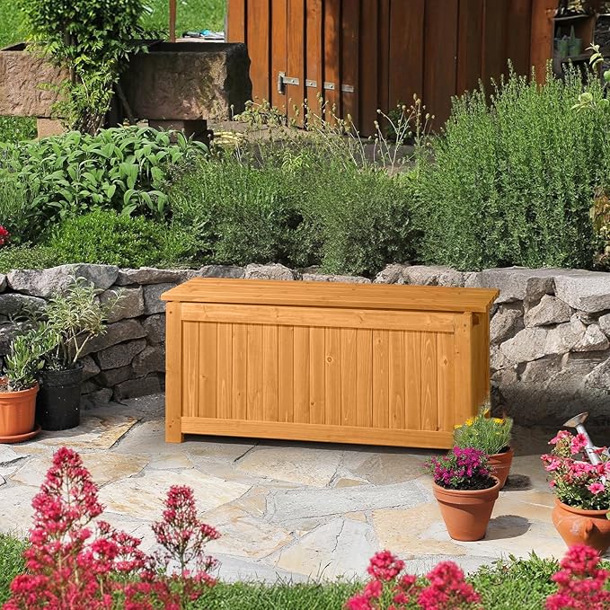 VINGLI 41 Raised Garden Bed with Wooden Bench Lid Multi-Functional Rectangular Wood Planter Box Cedar Wood Outdoor Planter Boxes for Flower Vegetable Herb Gardening