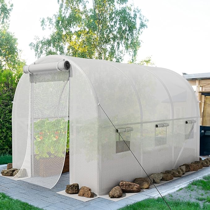 YITAHOME 10x6.5x6.5ft Greenhouses Large Walk-in Green House Heavy Duty Tunnel Green Houses Outdoor Portable Plant Gardening Upgraded Galvanized Steel Frame Zipper Doors 5 Crossbars Garden White
