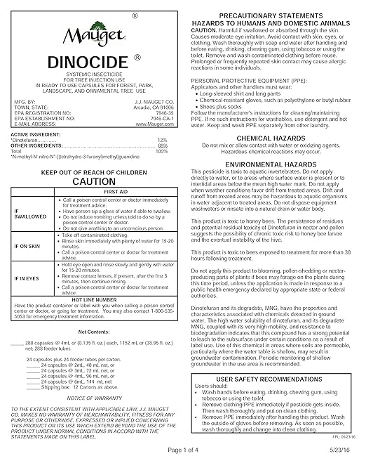 Mauget Dinocide Insecticide 2ml Tree Injector Insecticide Containing Dinotefuran The Same Active Ingredient as Safari Insecticide 24 Caps