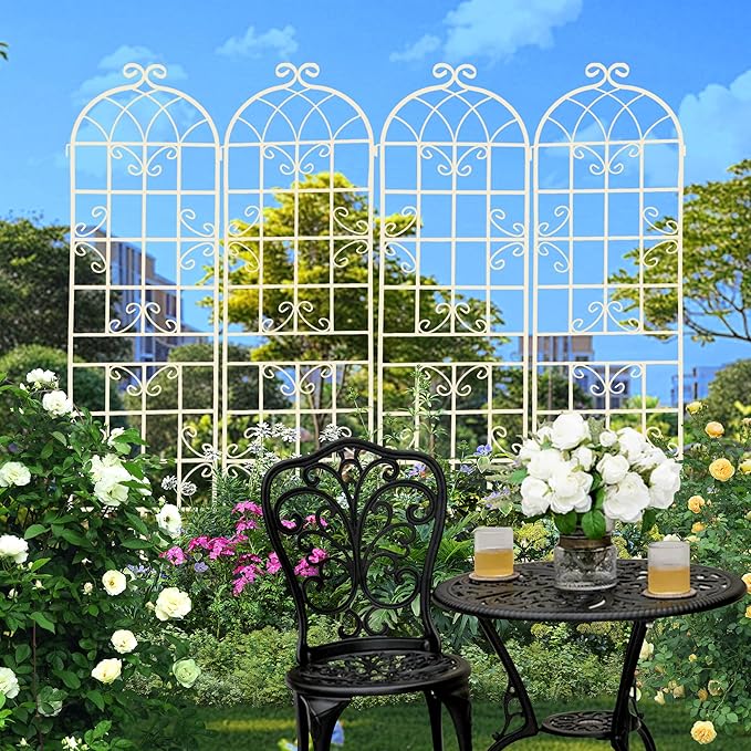 2 Pack Metal Garden Trellis 86.7 H Cream White Garden Fence Rustproof Trellis for Climbing Plants Support Roses Flower Outdoor Lawn White Tall
