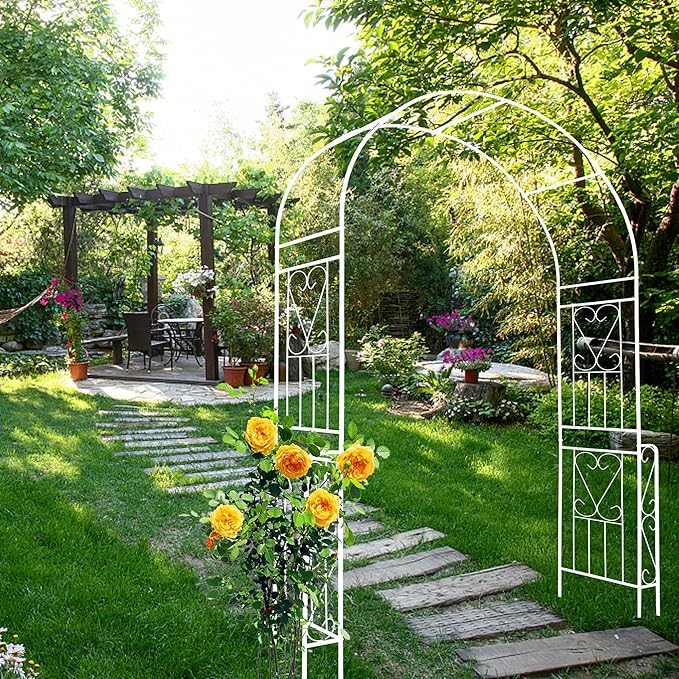 Garden Trellis Metal Garden Arch Outdoor Trellis W55'' x H94.5'' Garden Arbor Trellis Climbing Plants Vines Plant Rose Vegetable Support Rose Arch Outdoor Arch