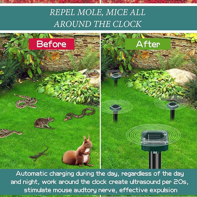 18 Pcs Mole Repellent for Lawns Solar Powered Mole Repeller Ultrasonic Gopher Repellent Waterproof Outdoor Snake Stakes Spikes for Yard Garden Gophers Groundhogs Voles Rodent (Small)