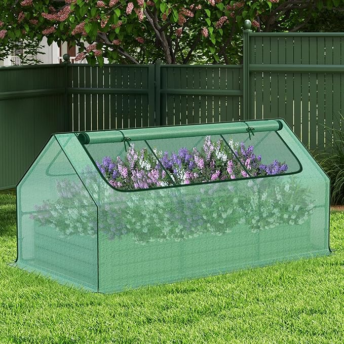 BPS Raised Garden Bed Set 6x3x1 FT Metal Bottomless Flower Bed with PE Cover for Outdoor Planting Green