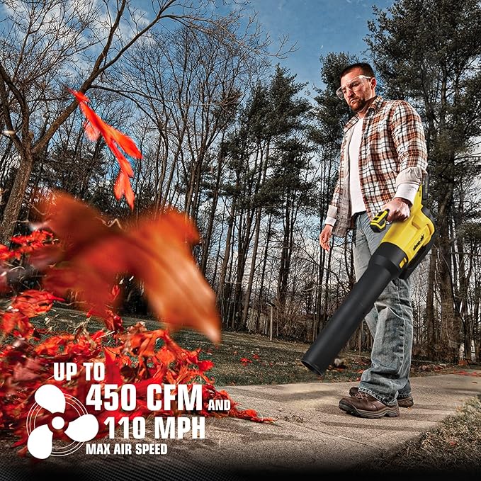 20V Cordless Leaf Blower 450CFM/110MPH Brushless Blower with Variable Speed Lightweight for Lawn Care Snow Blowing Yard Cleaning 4.0Ah Battery (Quick Charger Included)