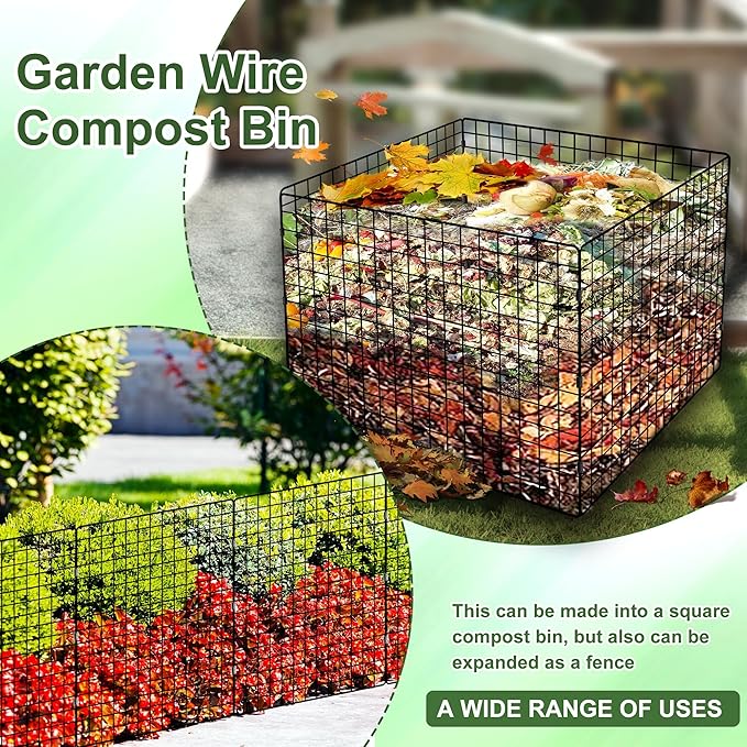 Large Compost Bin Outdoor Square Mesh Garden Wire Compost Bin for Stacking Leaves and Yard Waste Black 36X36X28 Inches