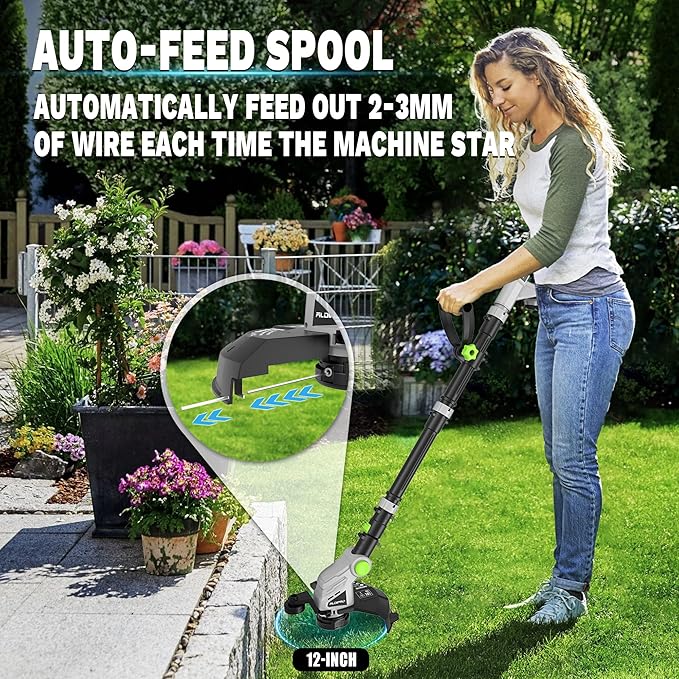 Cordless String Trimmer and Leaf Blower Combo with 2.0Ah Battery &amp Fast Charger Ultra-Lightweight Blower 400CFM/130MPH and 12 Auto-Feed Weed Eater for Seniors/Women Garden Lawn Care