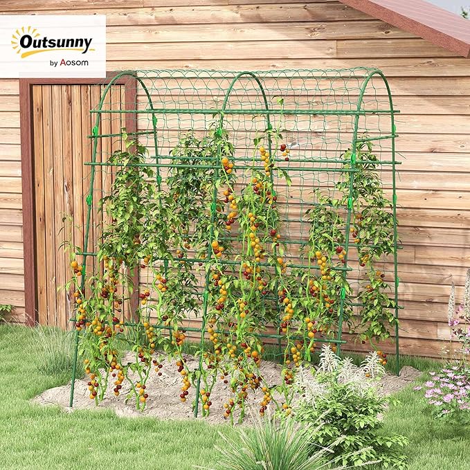 Outsunny Cucumber Trellis 6.8' Tall Arch Trellis for Climbing Plants Outdoor A-Frame with Plastic Coated Steel Frame and Climbing Net Support Vegetables Peas Fruit &amp Vines Green