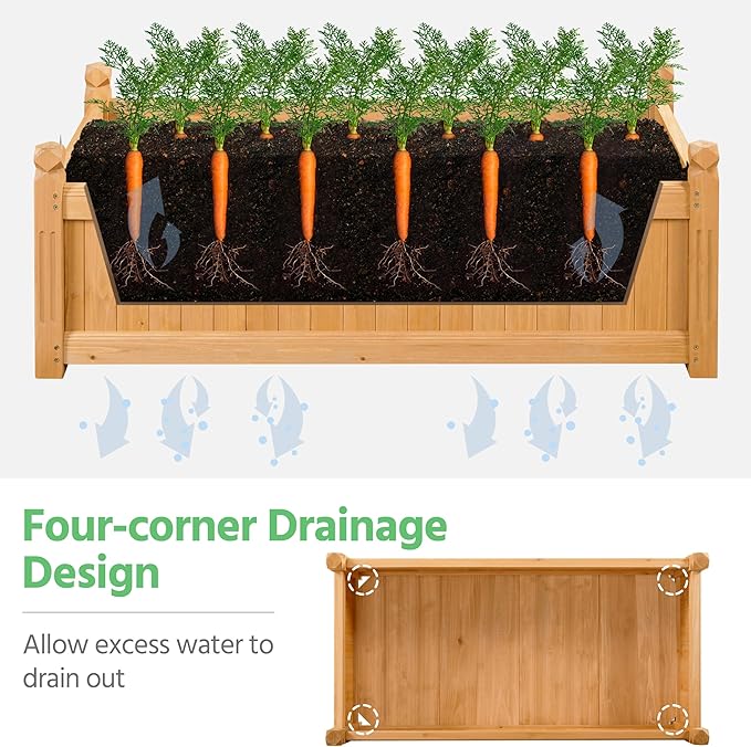 Yaheetech 46″ L × 23.5″ W × 16″ H Wooden Raised Garden Bed Horticulture Wood Rectangular Garden Planter Outdoor Raised Planter Box for Yard/Greenhouse/Vegetable/Flower/Herbs Light Brown