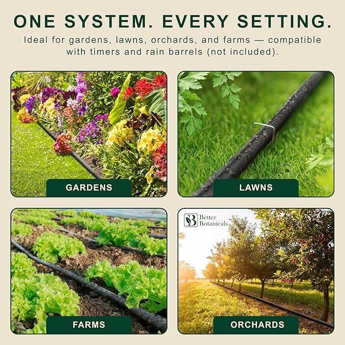 100 FT Flat Soaker Hose (2 × 50 FT) – Connectable Drip Irrigation Soaker Hose for Garden Beds Trees &amp Landscaping – Includes Stakes &amp Storage Straps
