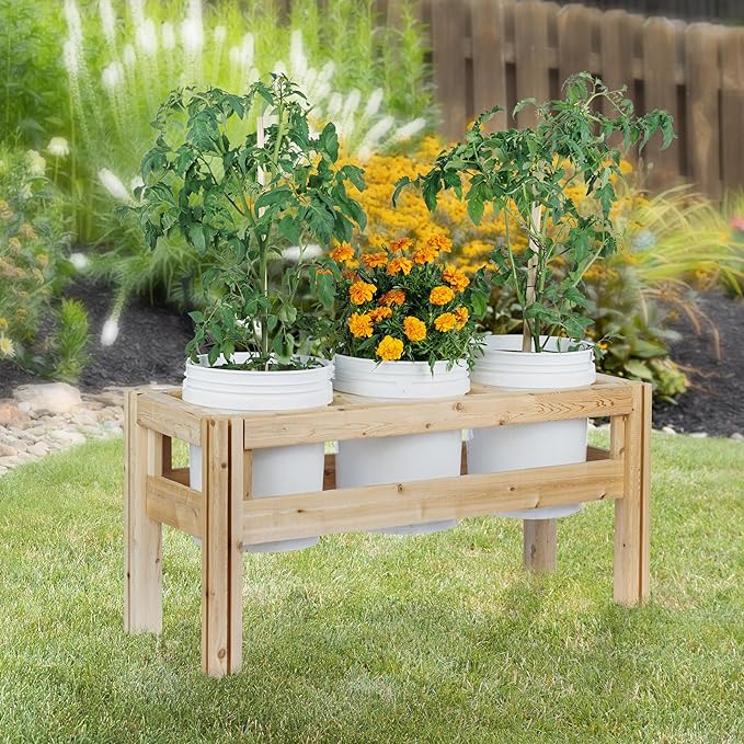 Greenes Fence Three Bucket Elevated Cedar Wood Garden Frame 43 in. x 16 in. x 20 in. - Made in USA with North American Cedar