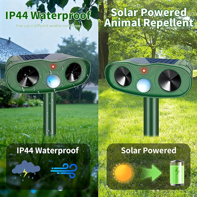 2026 4Pack Solar Ultrasonic Animal Repellent Outdoor Bear Repellent Devices Solar Cat Repeller Motion Detection Animal Repeller Outdoor to Scare Squirrel Rabbit Repellent Deterrent for Yard Farm