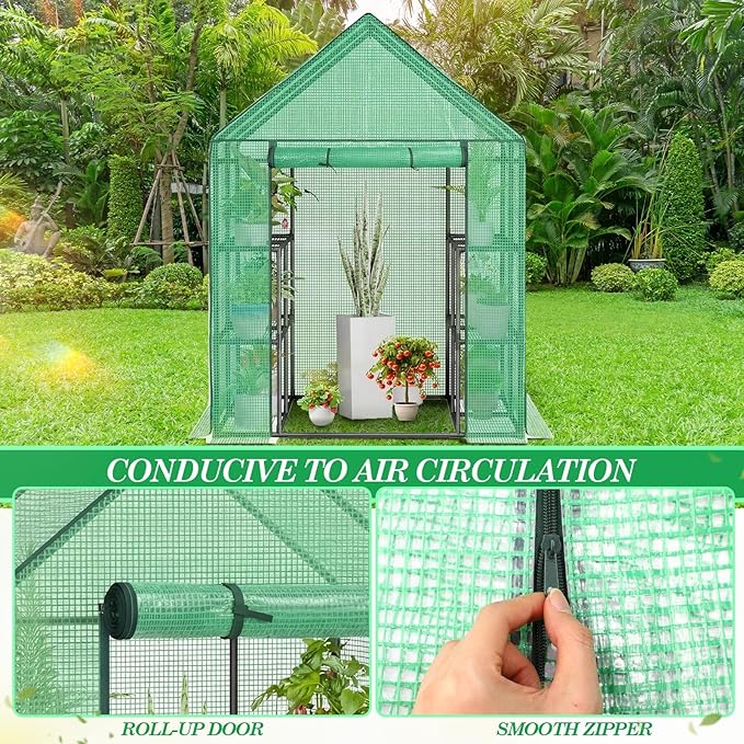 Frienda 2 Pack Walk in Greenhouse Replacement Cover 56 x 56 x 76 PE Gardening Greenhouse Cover with Roll Up Zipper for Outdoor Cold Frost Protection Rain Wind Proof (Frame Not Included) (Green)