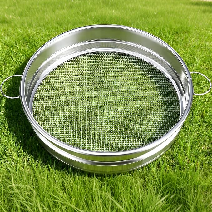 19“ Large Soil Sifter with Handle for Gardening Dirt Sifter Compost Sifter Rock Sand Sifter Wheelbarrow Sifter Garden Soil Sieve Metal Gravel Pellet Worm Sifter Heavy Duty Bin Outdoor