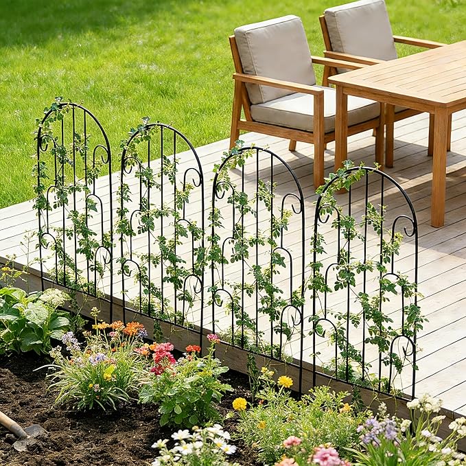 4 Pack Arched Metal Garden Trellis for Climbing Plants 45 H x 15.9 W – Rustproof Iron Trellis with Decorative Scrollwork Metal Trellised Wire Lattices Grid Panels for Roses Clematis Vines