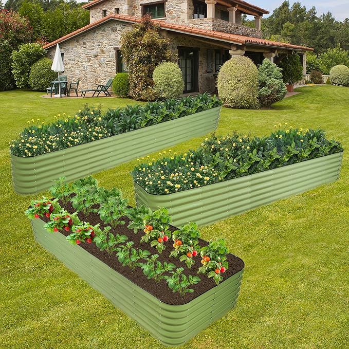 GoCampDriect 6IN1 Raised Garden Bed - 8x3x1.4ft Galvanized Raised Garden Boxes Outdoor Corrosion Resistant | Variable Shape 9x2x1.4ft Metal Raised Garden Beds for Planting Vegetable Fruits Flower