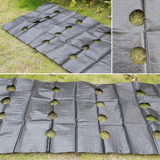 MOTUZP 4Pcs Garden Weed Barrier Landscape Fabric with 3'' Planting Holes 3.3 Ft X 11.8 Ft Heavy-Duty Weed Block Gardening Mat Soil Erosion Control and UV Stabilized