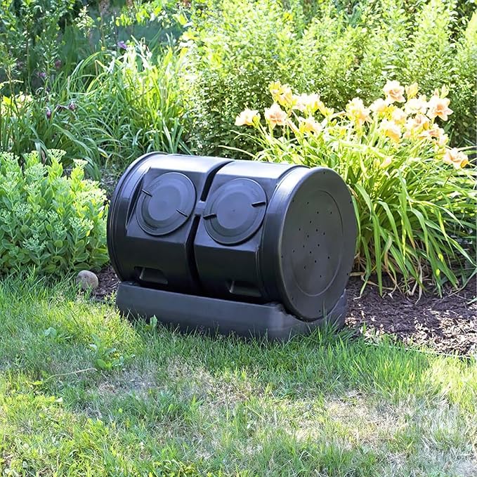 Good Ideas Compost Wizard Outdoor Garden Dual Tumbler Compost Container Black