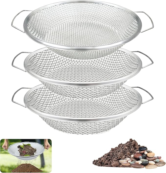 3PCS Soil Sifter for Gardening Rock Sifter for 5gallon Bucket Dirt Sifter Compost Sifter Sifter for Gravel Sawdust Vermicompost 3mm 6mm8mm Soil Sifter with Handle