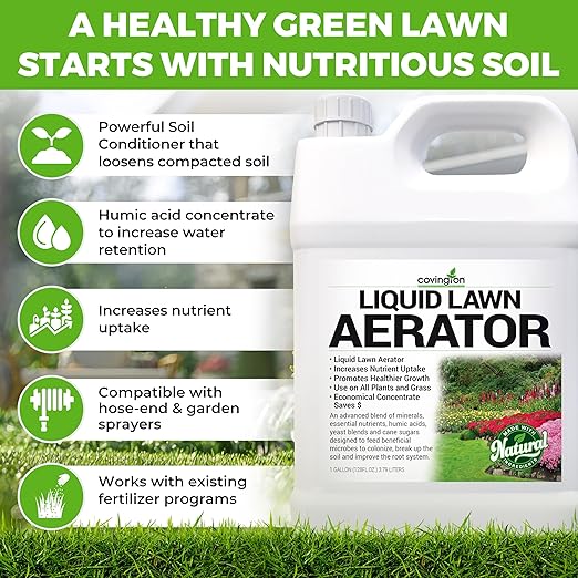 Covington Liquid Lawn Aerator (32oz) – Soil Conditioner &amp Softener for Lawns &amp Gardens – Loosens Clay &amp Compacted Soil for Better Water &amp Nutrient Absorption – Liquid Aeration Concentr