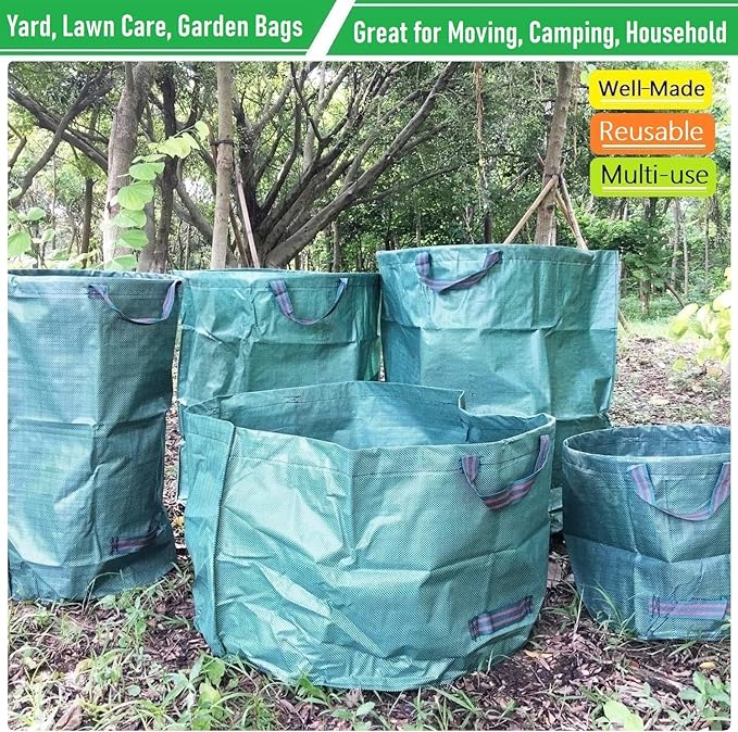 Professional 3-Pack 63 Gallon Lawn Garden Bags Large (D31H19 inch) Yard Waste Bags W/Gardening GlovesStandableReusable Leaf BagLawn Debris BinGarden Trash ContainerPlant Trimmings Bag 4 Handles