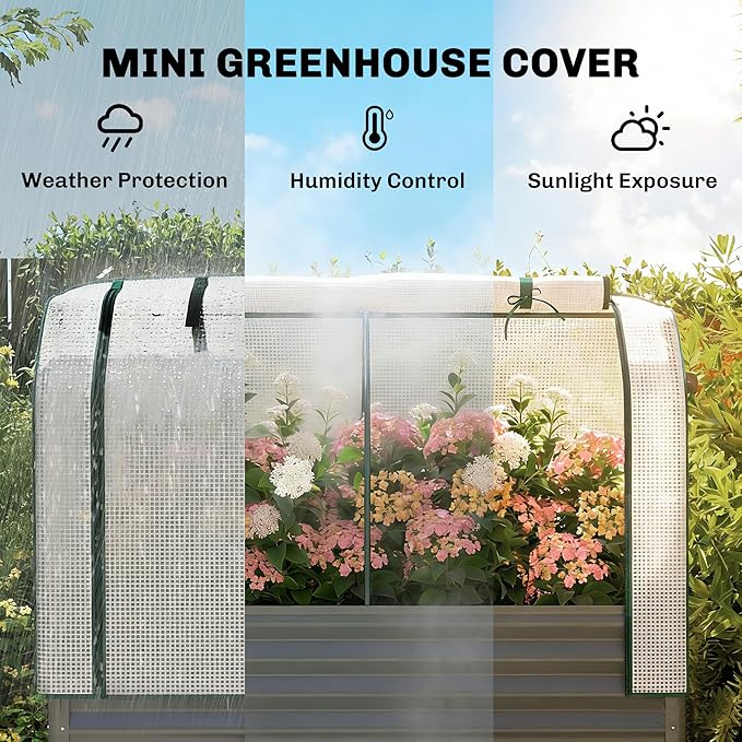 Outsunny Galvanised Raised Garden Bed with Greenhouse Cover Metal Elevated Garden Bed with Legs Bed Liner and Bottom Shelf Outdoor Raised Planter Box for Vegetables Herbs Flowers Dark Gray