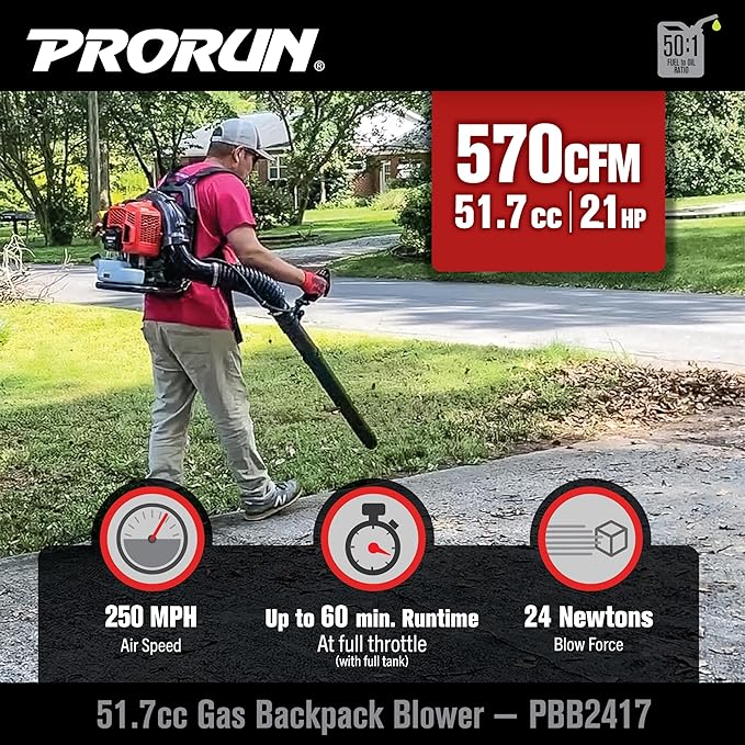 PRORUN 51.7cc 570 CFM 2-Cycle Backpack Blower Model# PBB2417