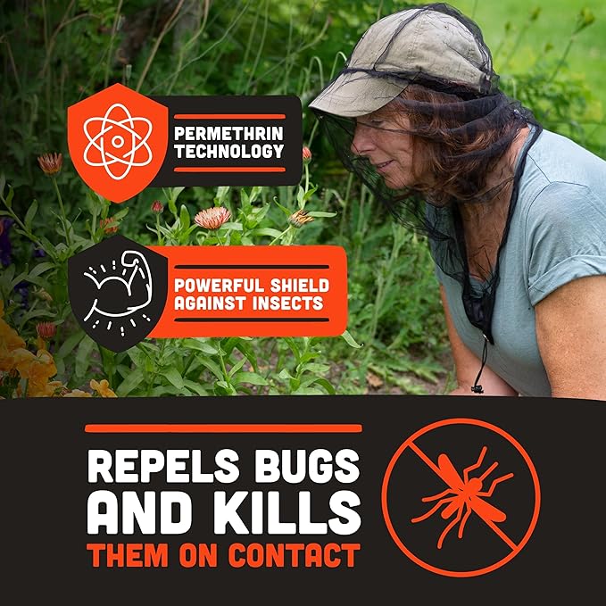 Ben's InvisiNet Xtra with Insect Shield - Comfortable Bug-Repelling Net with Permethrin &amp Drop Neck Design - High-Visibility Head Net with Pull String Sack