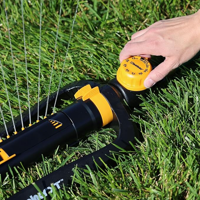 Melnor 65133AMZ XT Turbo Oscillating Sprinkler W/Timer 4000 sq. ft. Quick Connect Bundle 2-Way Adjustable Black Yellow