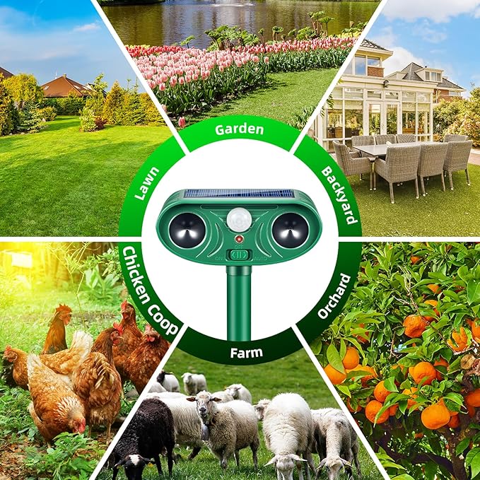 2026 Solar Animal Repellent Outdoor&ampCat Repellent Outdoor with Motion Deer Repellent Devices Ultrasonic Cat Deterrent Fox Raccoon Squirrel Rabbit Coyote Deterrent for Farm Orchard Garden 4 PCS