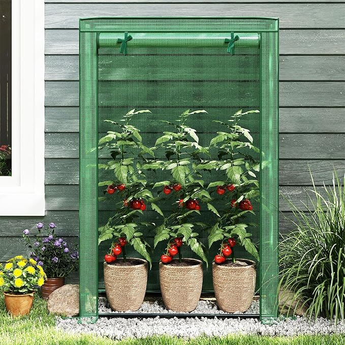 LDAILY Mini Greenhouse 39 x 20 x 59 Portable Gardening Green House with PE Cover Heavy Duty Metal Frame &amp Roll-Up Zipper Door Small Greenhouses for Outdoors Indoor Garden &amp Backyard