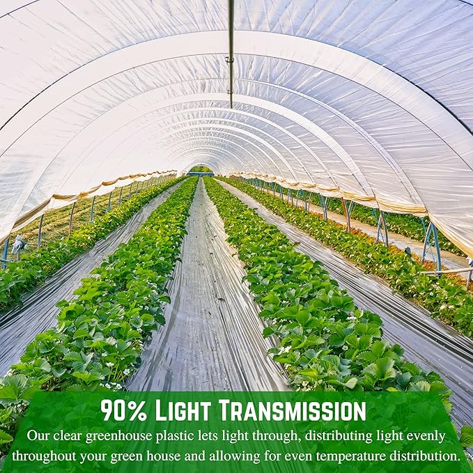 Farm Plastic Supply - Clear Greenhouse Plastic Sheeting - 6 mil - (10' x 60') - 4 Year UV Resistant Polyethylene Greenhouse Film Hoop House Green House Cover for Gardening Farming Agriculture