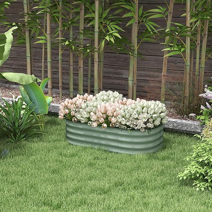 3.4' x 2' x 1' Galvanized Raised Garden Bed Kit Outdoor Metal Elevated Planter Box with Safety Edging Easy DIY Stock Tank for Growing Flowers Herbs Vegetables Green