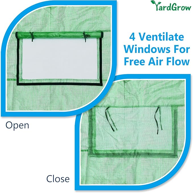 YardGrow 2-Doors Replacement Greenhouse Cover for Larger Walk in Outdoor Yard Plant Gardening Hot House Cover ONLY (10'x7'x6' Green)