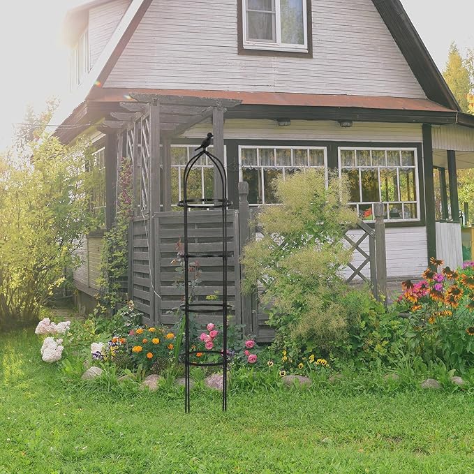 SUPVOX Metal Garden Trellis Plant Climbing Support Frame for Outdoor Yard Décor Bird Style Iron Obelisk Structure 31.7cm Diameter 175cm Height Heavy Duty Plant Support