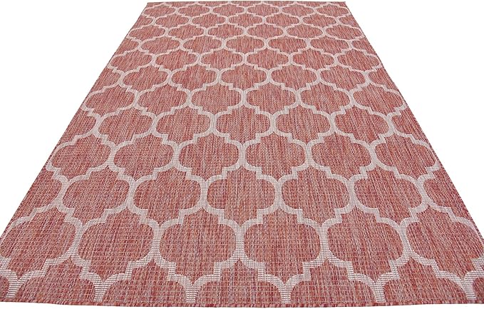 Unique Loom Outdoor Trellis Collection Area Rug (6' 1 x 9' Rectangle Rust Red/ Ivory)