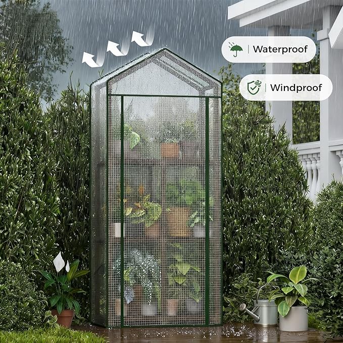 Bamworld 23 x 17 x 54-Inch Mini Greenhouses for Outdoors Portable Green House with PE Cover Sturdy Eucalyptus Wood Frame Small Greenhouse for Winter Plant Frost Protection Plant Garden Hot House